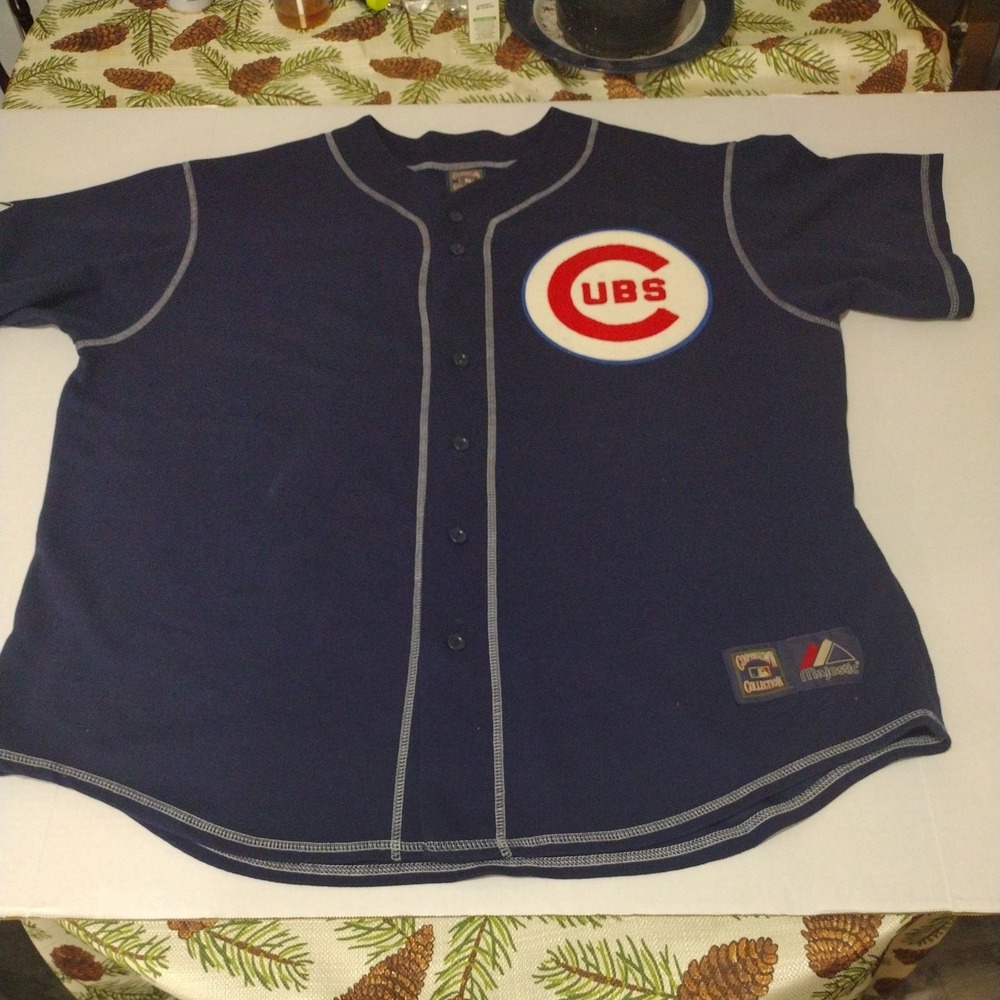 Majestic Cooperstown Cubs Jersey Large Logo 7" Button Up 53157 Old School 2X